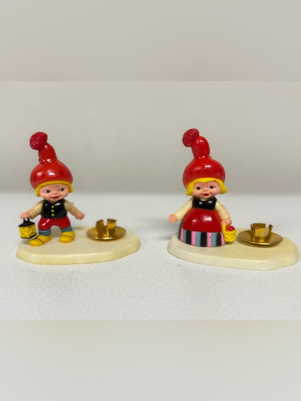 Vtg Swedish Gnome Elf Karen Kjaersgaard Flocked Hats Rare Christmas Holiday Set